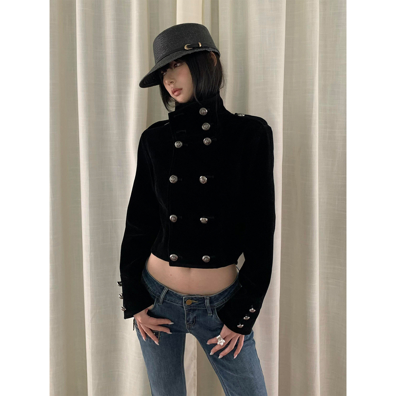 Retro Palace-Style Napoleon Shoulder-Length Jacket for Women, Early Autumn New Style Double-Breasted Suede Jacket, Slim-Fitting Short Top Retro Palace-Style Napoleon Shoulder-Length Jacket for Women, Early Autumn New Style Double-Breasted Suede Jacket, Slim-Fitting Short Top