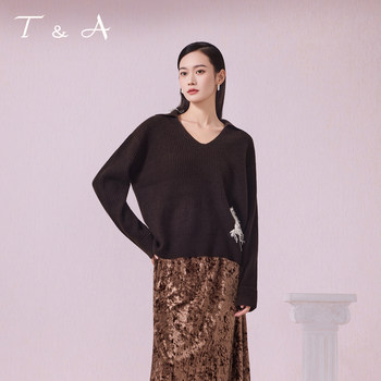 T&a tianjiai lazy style v-neck cow velvet casual sweater loose pullover sweater top
