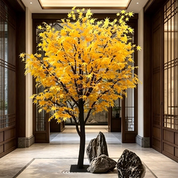 Artificial Yellow Maple Tree, Large Fake Tree for Exhibition Halls, Shopping Malls, Indoor Autumn Landscape Decoration