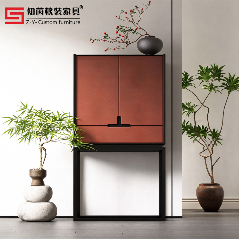 New Chinese-Style Solid Wood Sideboard Integrated Wall-Mounted Storage Cabinet, Zen-Style Entryway Cabinet, Tea Cabinet, Living Room Storage Cabinet