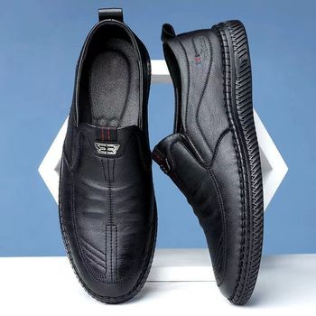 Men's business slip-on leather shoes, non-slip breathable soft-soled leather shoes, middle-aged and elderly shoes, casual work cotton shoes, chef's warmth