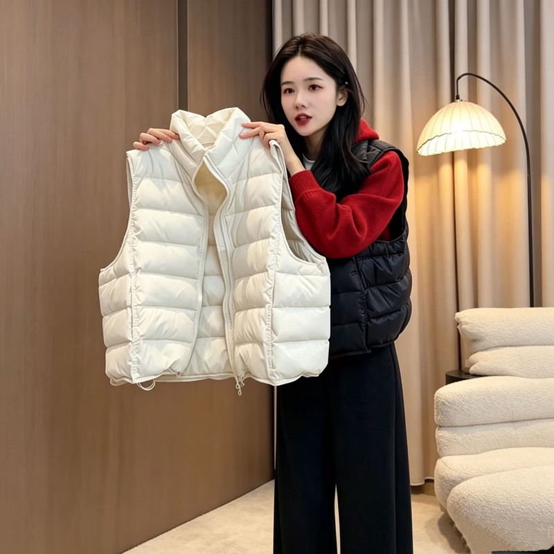 2026 New Autumn and Winter Korean Style Stand Collar Solid Color Short down Vest for Women, White Duck down Outerwear Vest Trendy 2026 New Autumn and Winter Korean Style Stand Collar Solid Color Short down Vest for Women, White Duck down Outerwear Vest Trendy