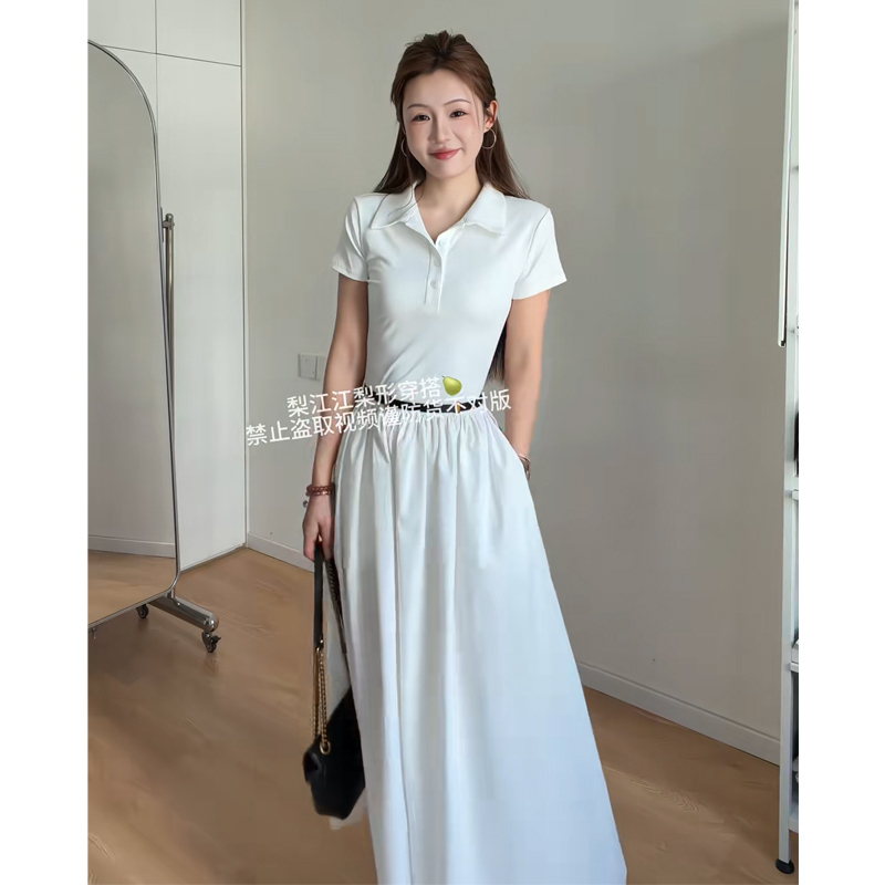 Xiangwanyi Studio Early Spring New High-Quality Short-Sleeved Knitted Patchwork Dress, Premium Slimming Niche Long Dress