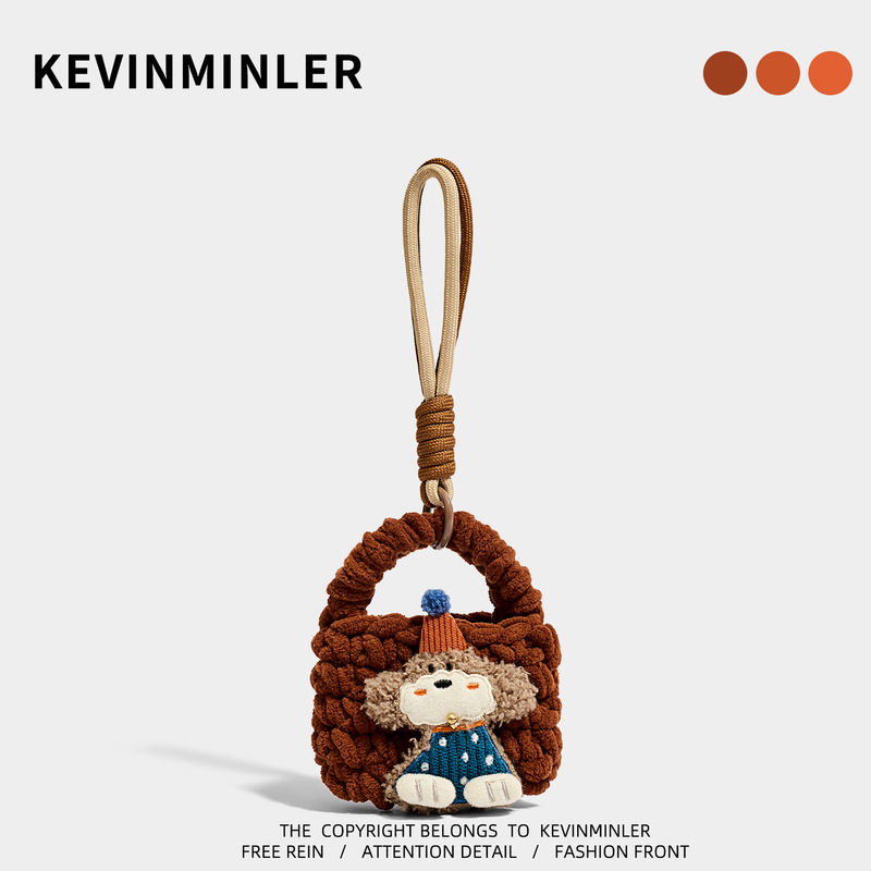 Kevinminler Original Teddy Dog Brown Knitted Bag Pendant Yarn Coin Purse Cute Earphone Bag Storage Bag