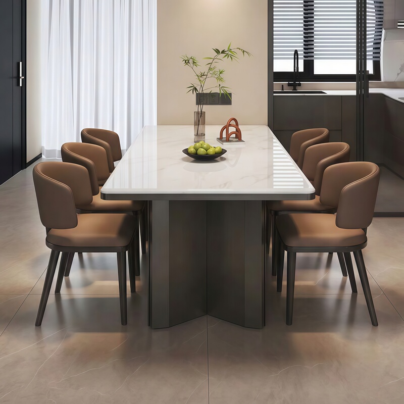Pure Natural Luxury Stone Dining Table, New Fendi White Light Luxury Home Rectangular Italian-Style Marble Dining Table and Chairs for Large and Small Spaces