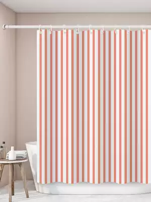 Pink striped shower curtain waterproof and mildew-proof thickened impermeable powder room bath partition window Bathroom door curtain curtain net red