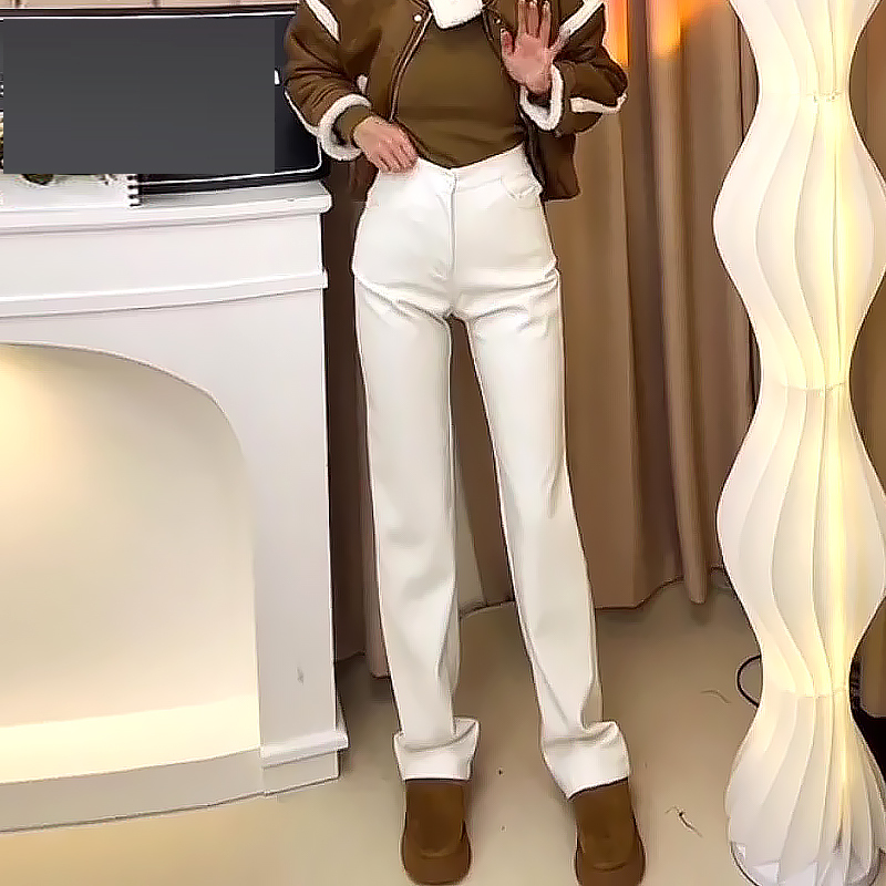 Super Stylish White Pu Leather Pants for Women, Autumn 2026 New Style, Plus Size, High-Waisted, Slimming, Narrow Straight-Leg Pants Super Stylish White Pu Leather Pants for Women, Autumn 2026 New Style, Plus Size, High-Waisted, Slimming, Narrow Straight-Leg Pants