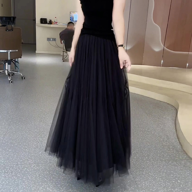 High-End Black Long Mesh Skirt for Women, Summer 2026 New Style, Plus Size, High Waist, Slimming, Large Hem Skirt High-End Black Long Mesh Skirt for Women, Summer 2026 New Style, Plus Size, High Waist, Slimming, Large Hem Skirt