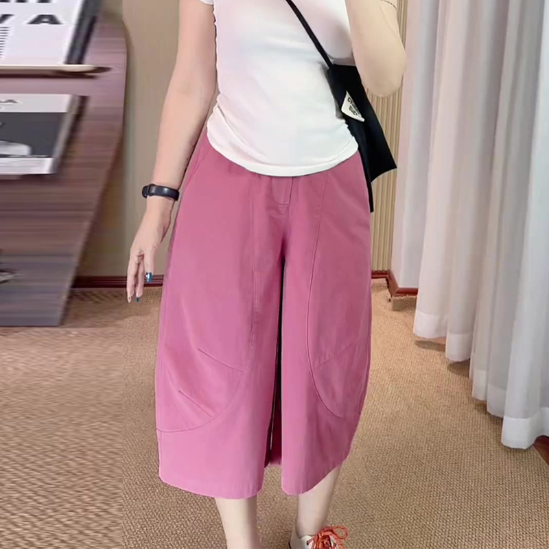 Super Stylish Pink Wide-Leg Pants for Women, Summer Thin Style, 2026 New Model, Plus Size, High-Waisted, Loose Fit, Slimming, Cropped Pants
