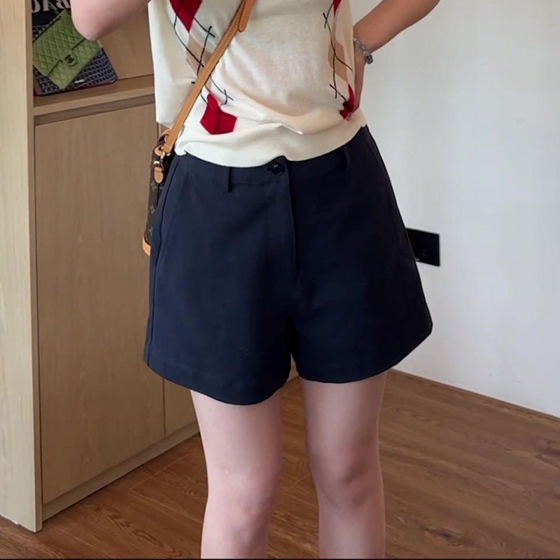 Navy Blue Suit Shorts for Women, Summer Thin Style, 2026 New Model, Plus Size, Slimming, High-Waisted, Versatile Casual Three-Quarter Pants