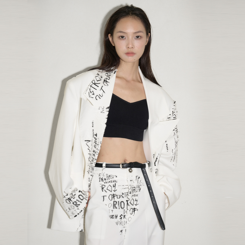 Wardrobe Boom New Autumn White Graffiti Color-Block Blazer Loose Wide-Leg Trousers Unisex Wardrobe Boom New Autumn White Graffiti Color-Block Blazer Loose Wide-Leg Trousers Unisex