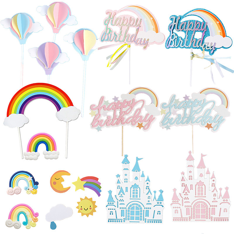 Trendy Rainbow Cake Decoration Toppers Rainbow Clouds Stars Sun Children's Birthday Party Decoration Baking Inserts Trendy Rainbow Cake Decoration Toppers Rainbow Clouds Stars Sun Children's Birthday Party Decoration Baking Inserts