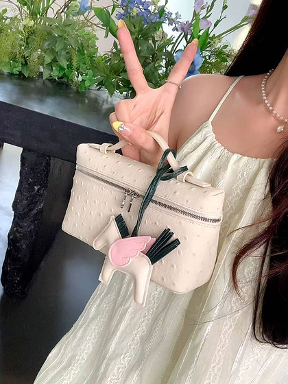 lp19饭盒包鸵鸟纹学生单肩包女2025新款小方包旅行真皮小众设计感
