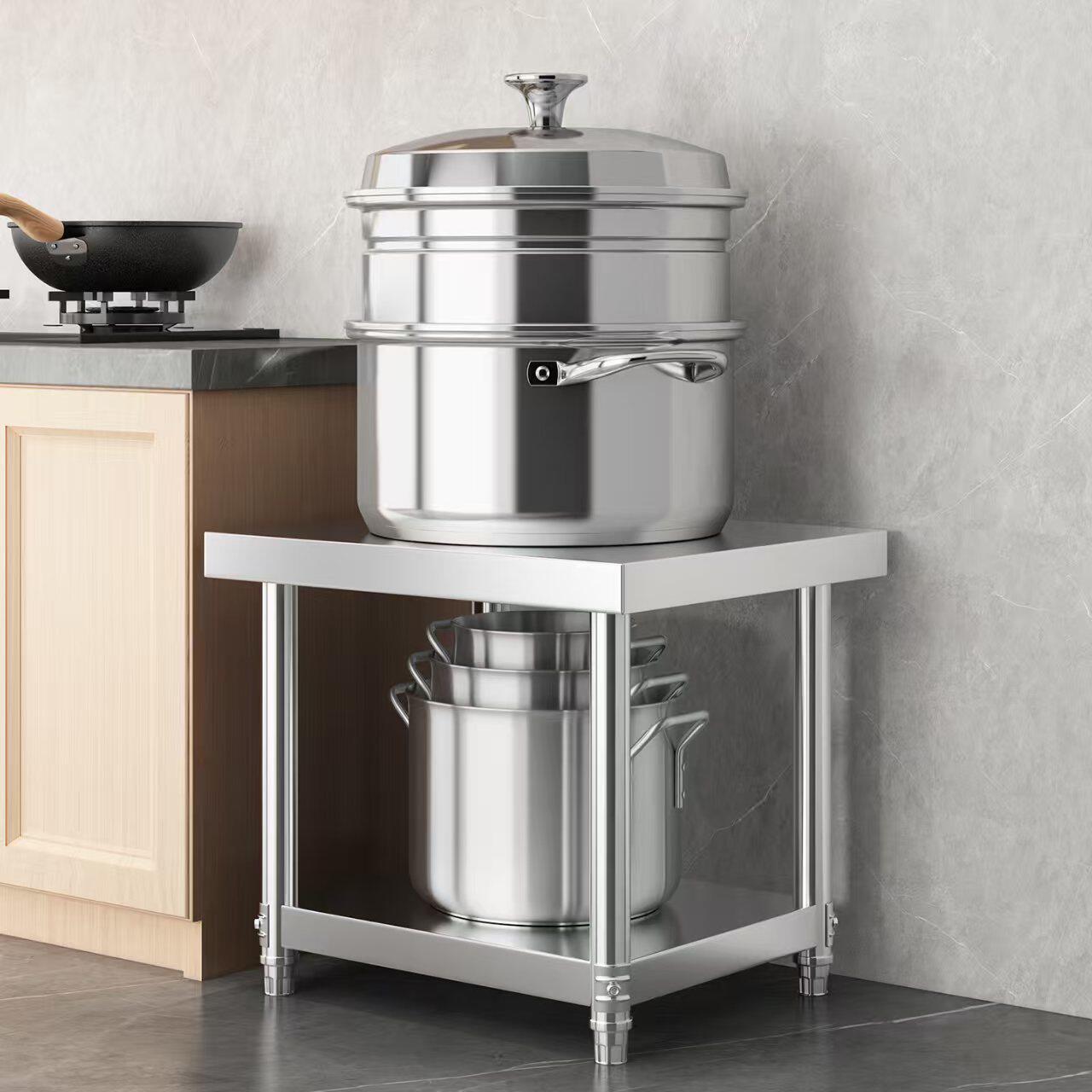 加厚不锈钢微波炉架厨房置物架饭店台面切菜烤箱收纳架储物架多层