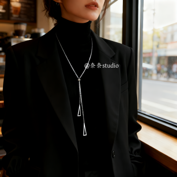 Minimalist Triangular Pull-Out Necklace, High-End, Light Luxury, Niche Accessory, High-Neck, Elegant, Autumn and Winter Men's Sweater Chain