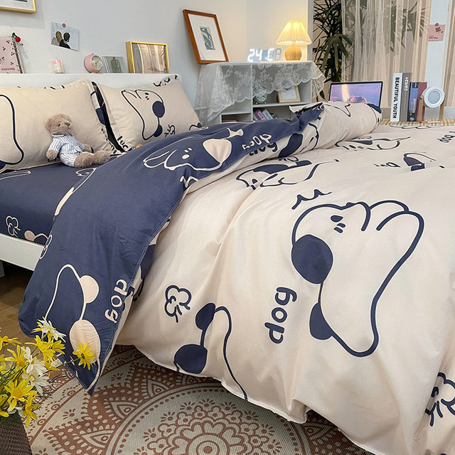 Four-piece set cartoon single-piece bedding dormitory sheets quilt covers quilt covers three-piece set spring