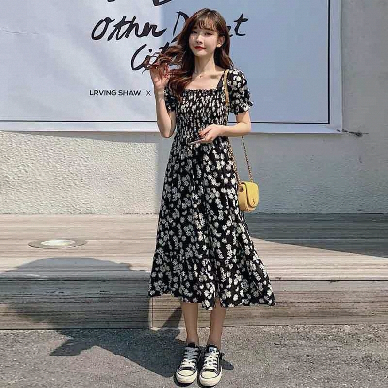 Plus Size Women's Clothing 2024 New Summer Style for Chubby Women, Versatile, Tummy-Concealing, Slimming, Stylish, Daisy Floral Print Dress 100kg
