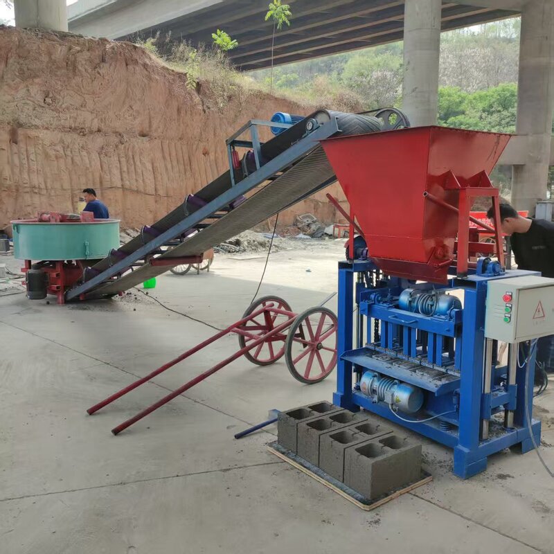 Semi-Automatic No-Burning Brick Making Machine, Small Mobile Cement Brick Machine, Hollow Double-Hole Brick Maker, Single-Phase Electric Household Equipment
