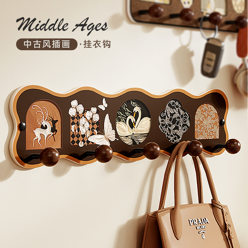 Medieval-Style Hooks, No-Drill Required, for Hanging Clothes and Bags on the Wall Behind the Entrance Door, Storage and Decorative Hooks