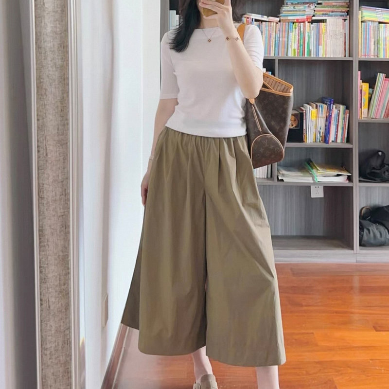26 Summer Original Quality Women's Casual Skirt Pants with Elastic Waist and Drawstring, Wide-Leg Style Skirt Pants, Three-Quarter Length Pants/M485593