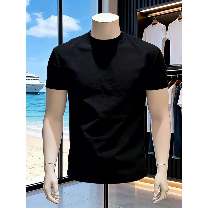 Black Solona Ice-Feel Regular Shoulder T-Shirt for Men, New Summer Short-Sleeve American-Style Heavyweight Slim-Fit Solid Color Top Black Solona Ice-Feel Regular Shoulder T-Shirt for Men, New Summer Short-Sleeve American-Style Heavyweight Slim-Fit Solid Color Top