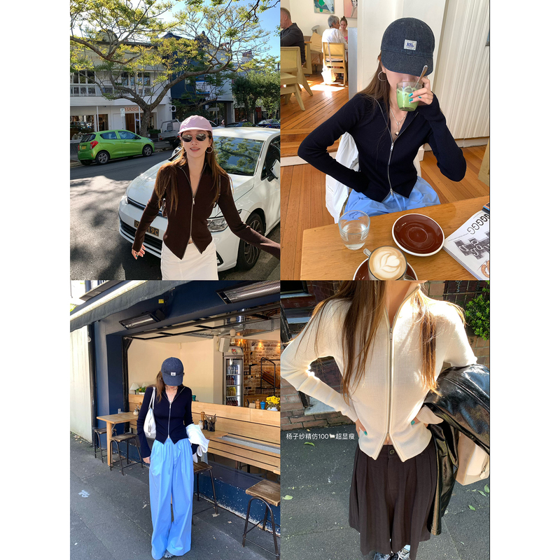 Vcruan Earth Store Yang Zi Yarn Paper-Thin Double Zipper Shirt, Easy to Wear, Slimming, Three Colors Rw253439