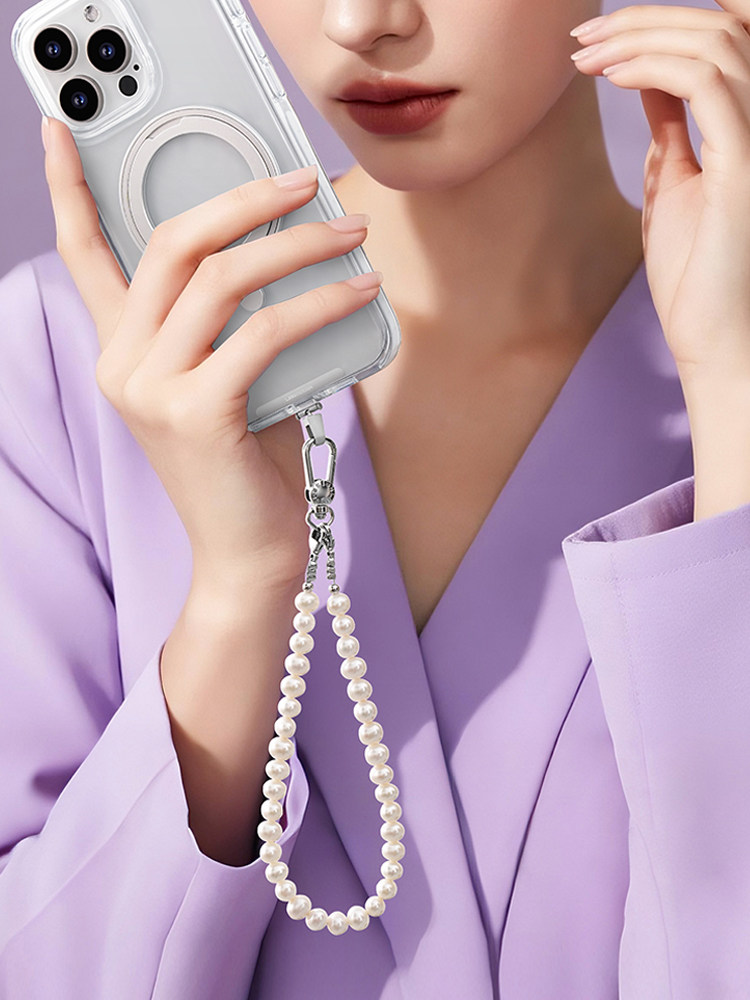 Leeudesign Liu Yifei Style Natural Freshwater Pearl Phone Chain, Light Luxury Phone Lanyard, High-End Wrist Strap, Full String Short Phone Strap, High-End Accessory, Mother's Day Gift
