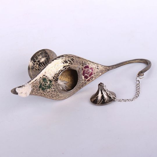 Pakistani Bronze Aladdin's Magic Lamp with colorful circles. Just rub it to make your every wish come true.