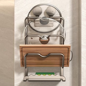 Suction cup pot lid rack placer without punching r wall-mounted kitchen storage rack wall cutting board cutting board multi-layer storage