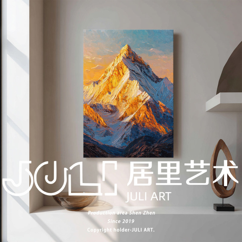 Curie's "Melting Gold Snow Peak" Series of Hand-Painted Oil Paintings, Abstract Art for Hallway and Entrance Decoration