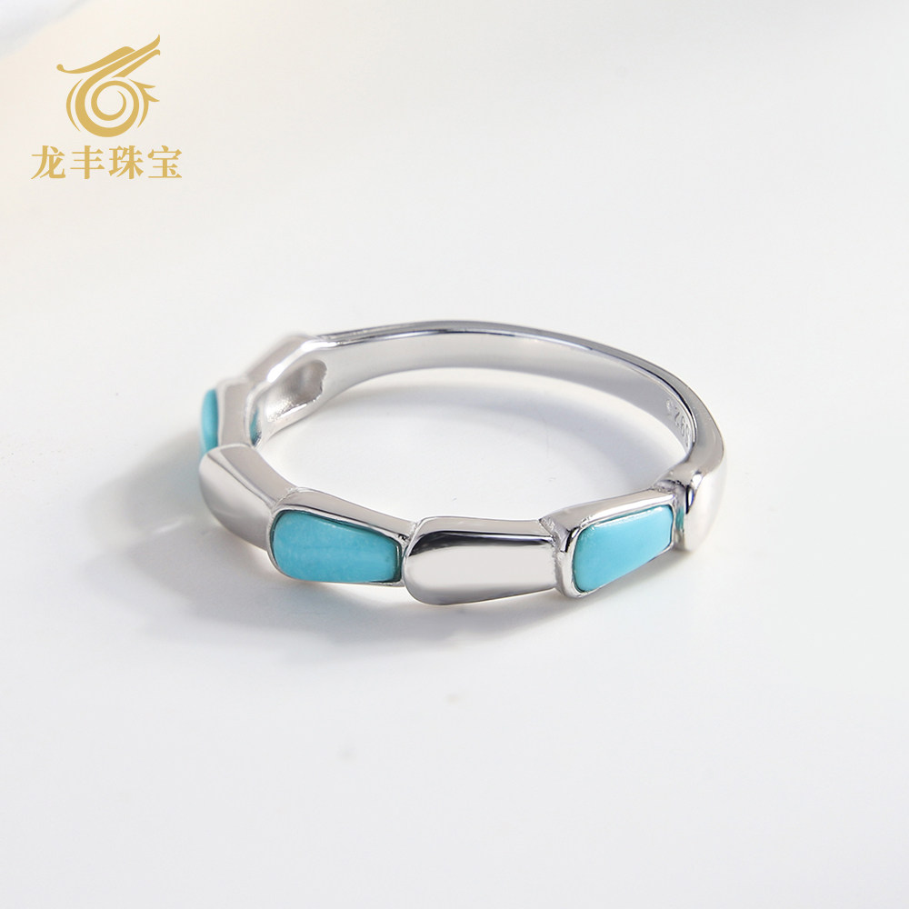Authentic jewelry inlaid turquoise luxury women's ring
