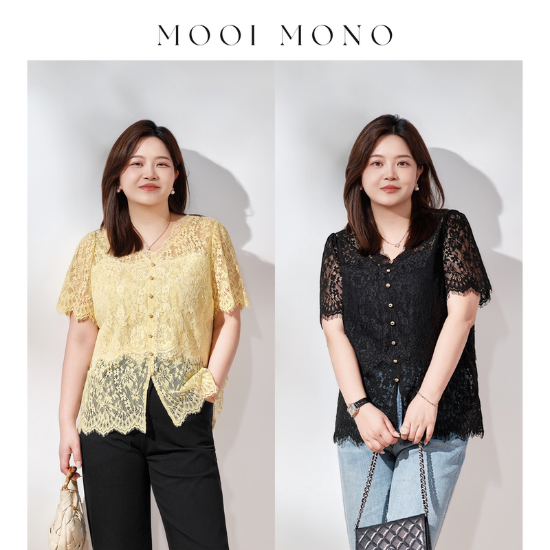 Mooi Mono "Lace Coast" Slimming and Elegant Versatile French Romantic Hollow-Out V-Neck Lace Blouse E106H62