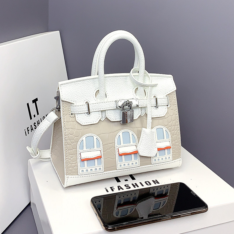 Suitable for Hong Kong Imitation Luxury Women's Handbags, Hand-Held Crossbody Birkin Bag, Small House-Shaped 25 Cute Color-Blocked Tote Bag Suitable for Hong Kong Imitation Luxury Women's Handbags, Hand-Held Crossbody Birkin Bag, Small House-Shaped 25 Cute Color-Blocked Tote Bag
