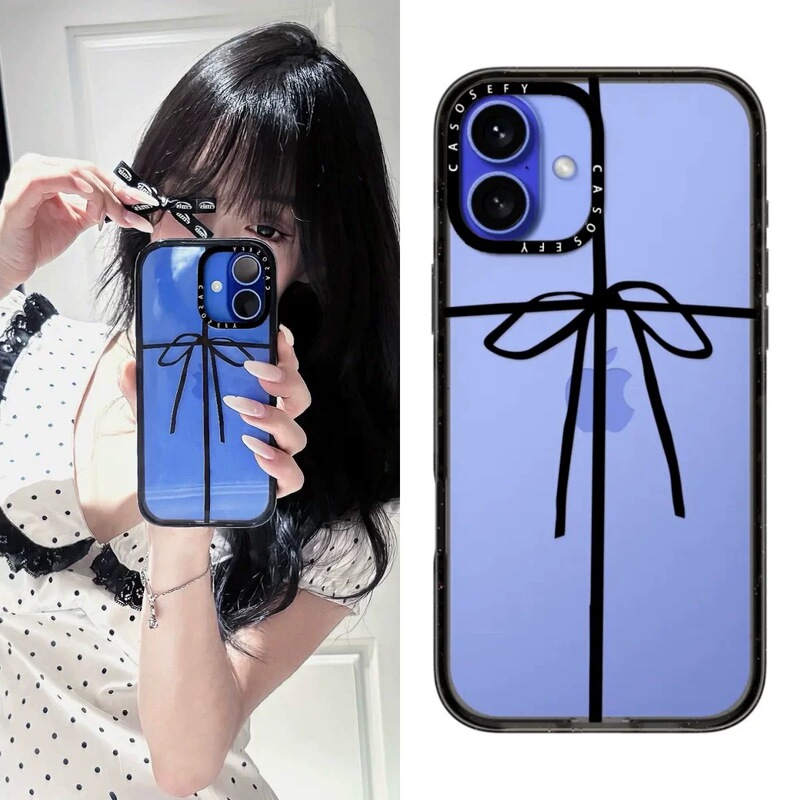 Casosefy Black Bow-Wrapped Apple 17Promax Mobile Phone Case Suitable for Iphone16/15/14Pro/Max Cute 13 Cartoon 12 Anti-Fall 17Pro Protective Case 11 Hard