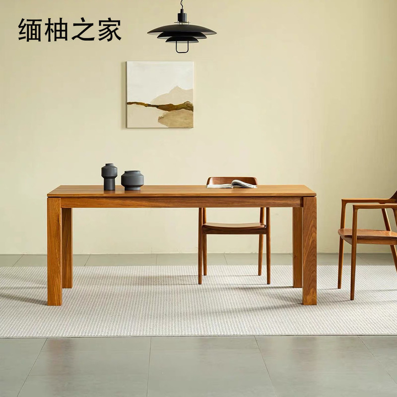 Burmese Teak Solid Wood Pedestal Table Dining Table Desk Office Desk Simple Modern Home Use Natural Wood Light Luxury Dining Table