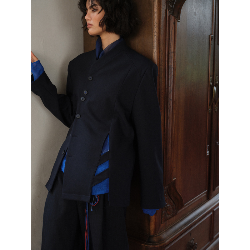 Soknot〔Tibetan Blue Intrigue〕Chinese-Style Artistic Lazy and Elegant Slim-Fit Blazer, Unisex Trendy Style