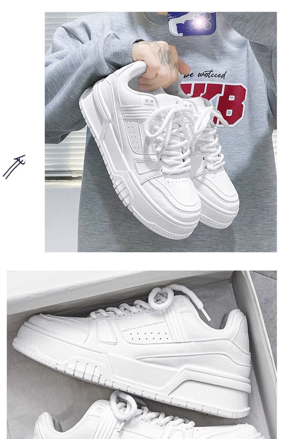 Men's Shoes Spring Versatile Casual Sports Black Board Shoes Men's Thick Sole Raised Leather Surface Waterproof And Anti Slip Work Trendy Shoes_voghion.com