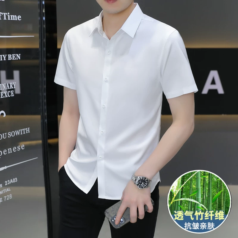 Shirt, summer thin silk suit, with short sleeve