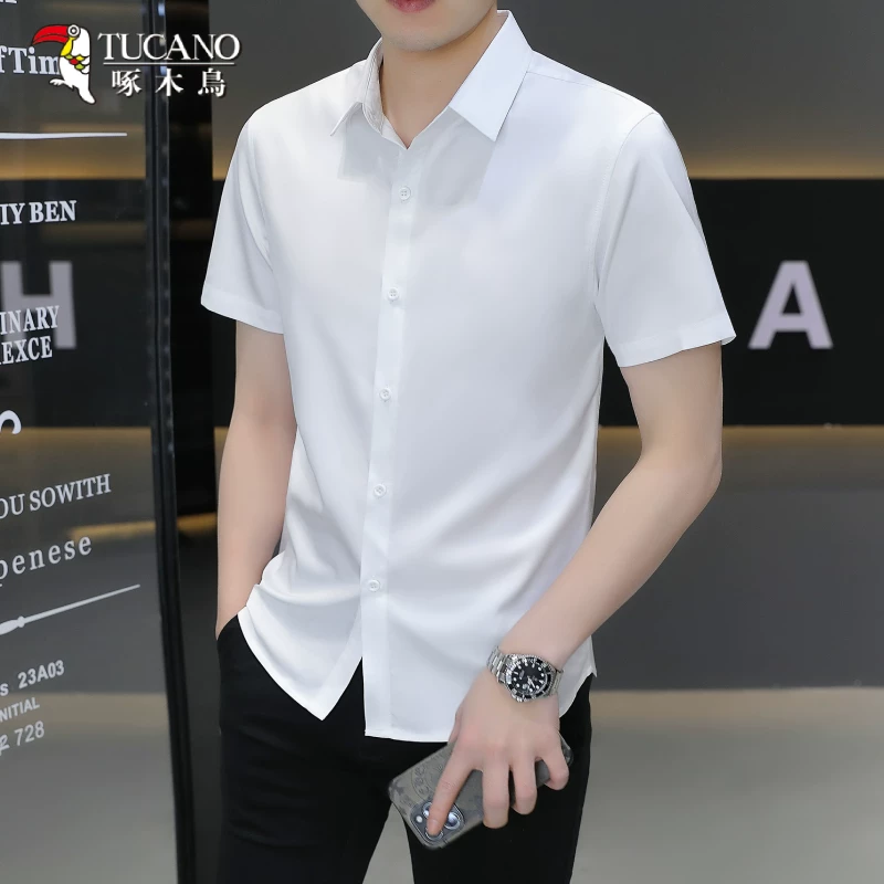 Shirt, summer thin silk suit, with short sleeve