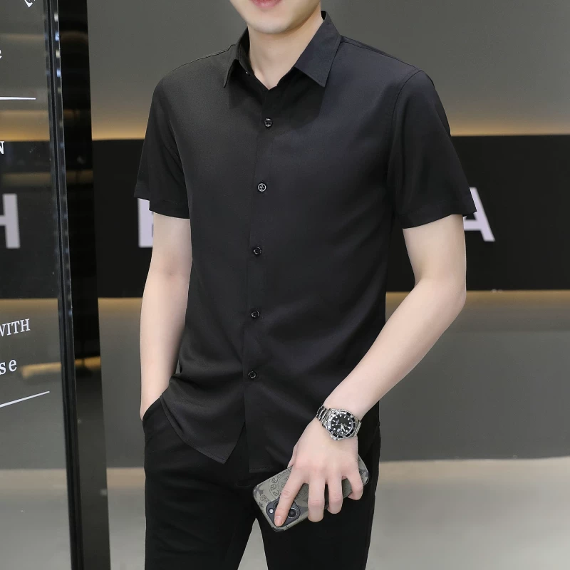 Shirt, summer thin silk suit, with short sleeve