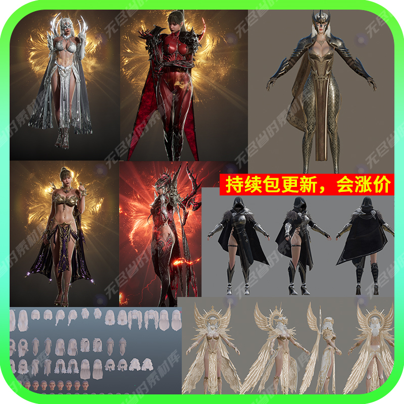 Next-Generation Japanese and Korean Raven2 Online Game Female Character Head, Hair, Clothing, 3D Character Pbr