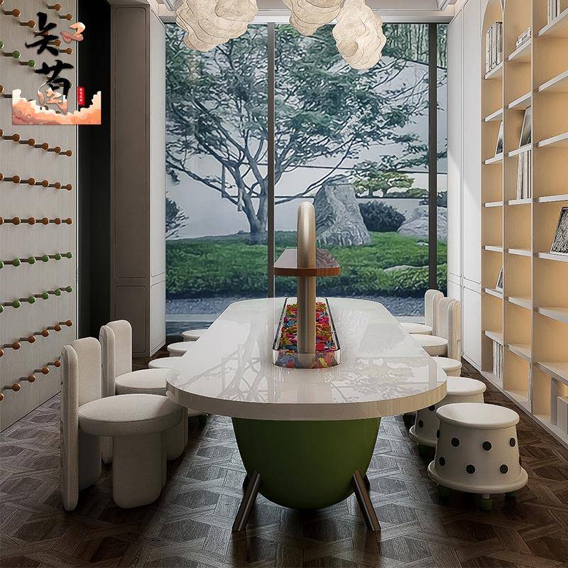 Children's tables and chairs on the elevated floor of the sales department, hotel, high-end community bookstore, reading area, handmade painting table, study table