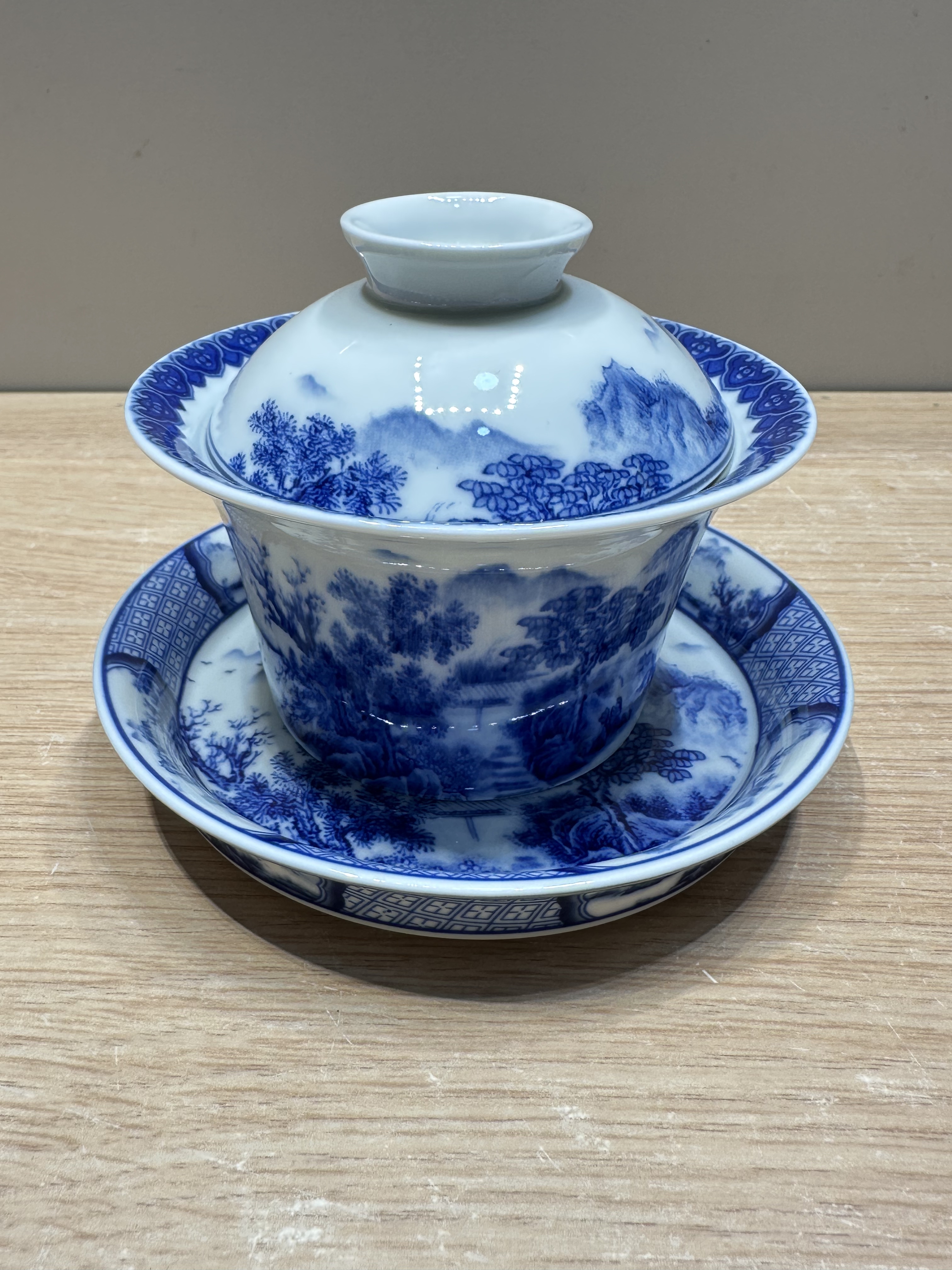 日本進口瓷器有田燒幸山窯青花山水茶具茶漏公道茶杯蓋碗茶杯-淘寶