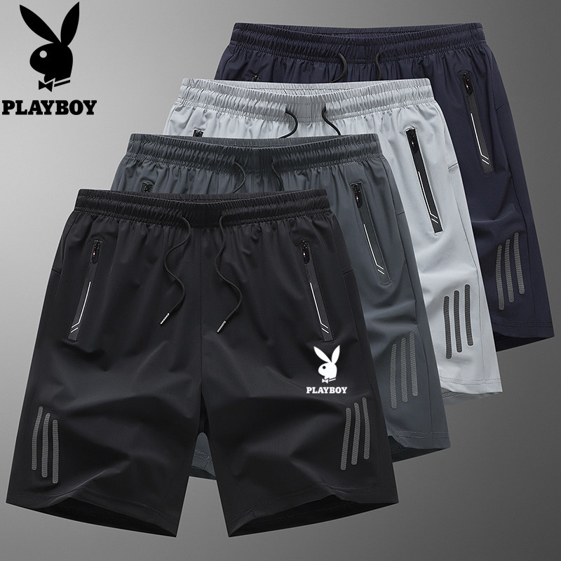 Шорты Playboy мужские летние из ледяного шелка, тонкие быстросохнущие эластичные свободные баскетбольные брюки с пятью точками, спортивные брюки