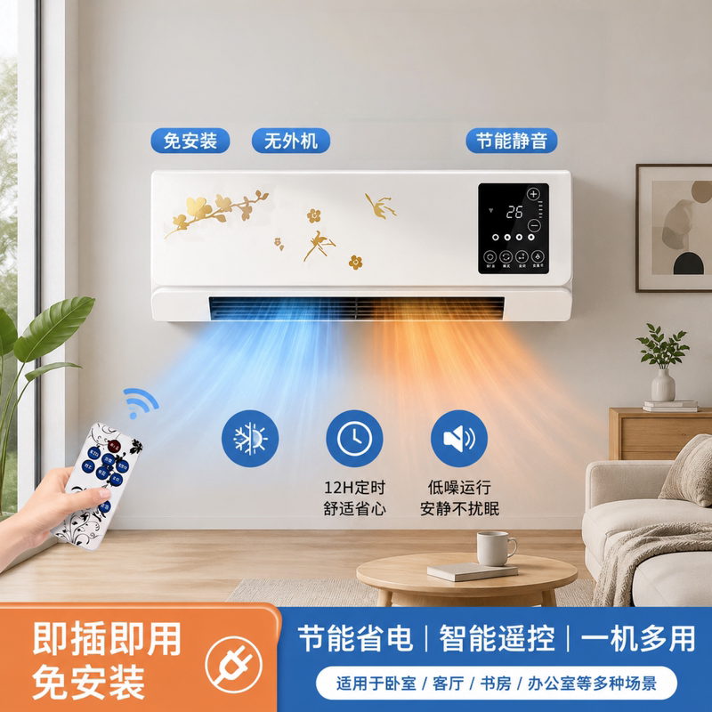 Air Conditioning Fan for Home Use in the Bedroom, Small, Silent, Heating and Cooling, Movable, Installation-Free, Wall-Mounted Dual-Use All-In-One Machine
