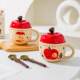 Coffee Mug, Trendy and Cute Apple-Shaped Ceramic Water Cup with Lid and Spoon, for Home Use, Super Cute Cup for Girls, High Aesthetic Value, Creative Design