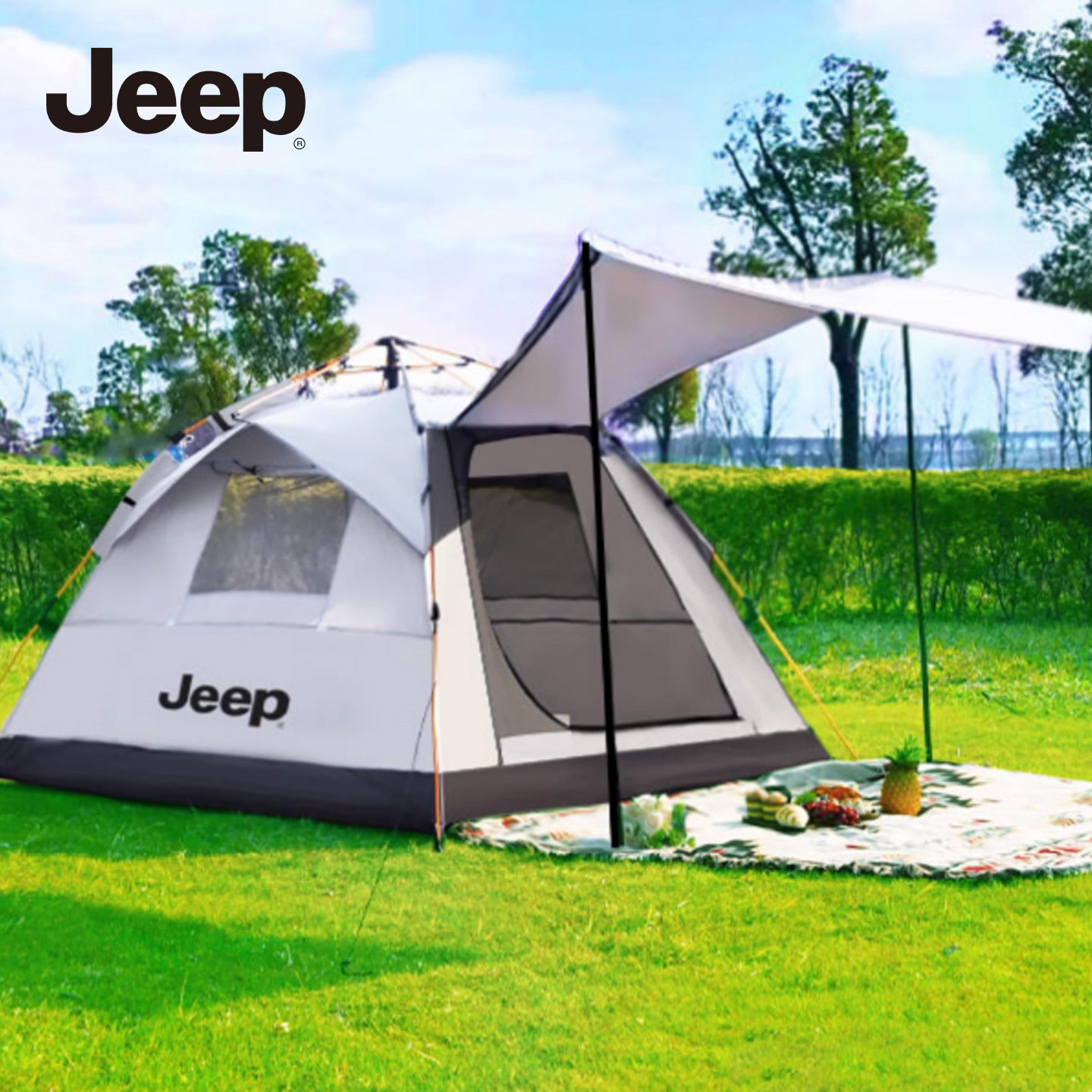 открытый навес для палатки jeep two-in-one с серебряным клеем, солнцезащитный крем для кемпинга, оборудование для пикника, портативный автоматический складной
