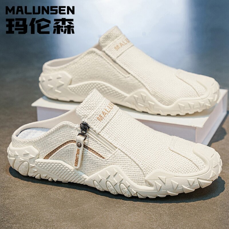 マレンソン メンズ サマーキャンバスシューズ - 通気性、滑り止め、バックレスドライビングシューズ、スリッポン/タンブラー、フライニットスポーツカジュアルシューズ
