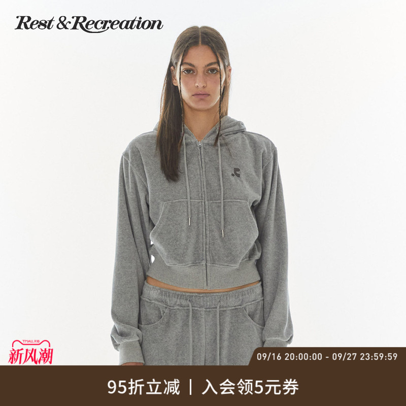 [Celebrity Style] Restandrecreation Official Classic Rr Velvet Hooded Sweatshirt for Women