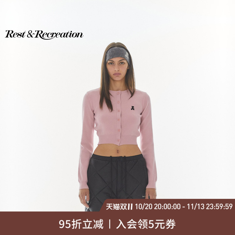 [Celebrity Style] Restandrecreation Official Classic Rr Embroidered Waist-Tightening Knitted Cardigan for Women
